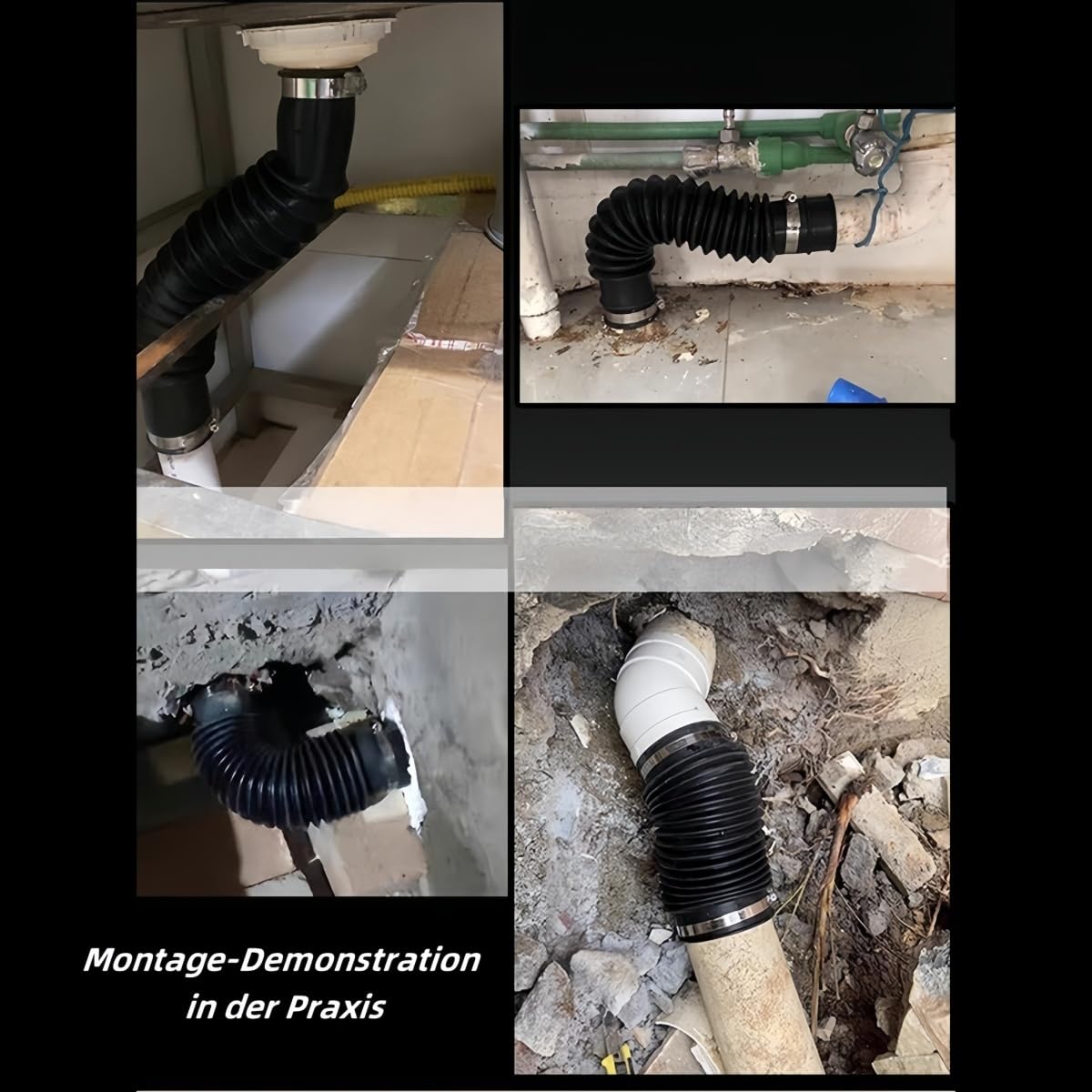 Gummiflex - Tubo corrugado con abrazaderas para manguera, color negro, pieza de goma resistente a altas temperaturas para aguas residuales, bombas e instalaciones domésticas (DN110 x 400 mm +