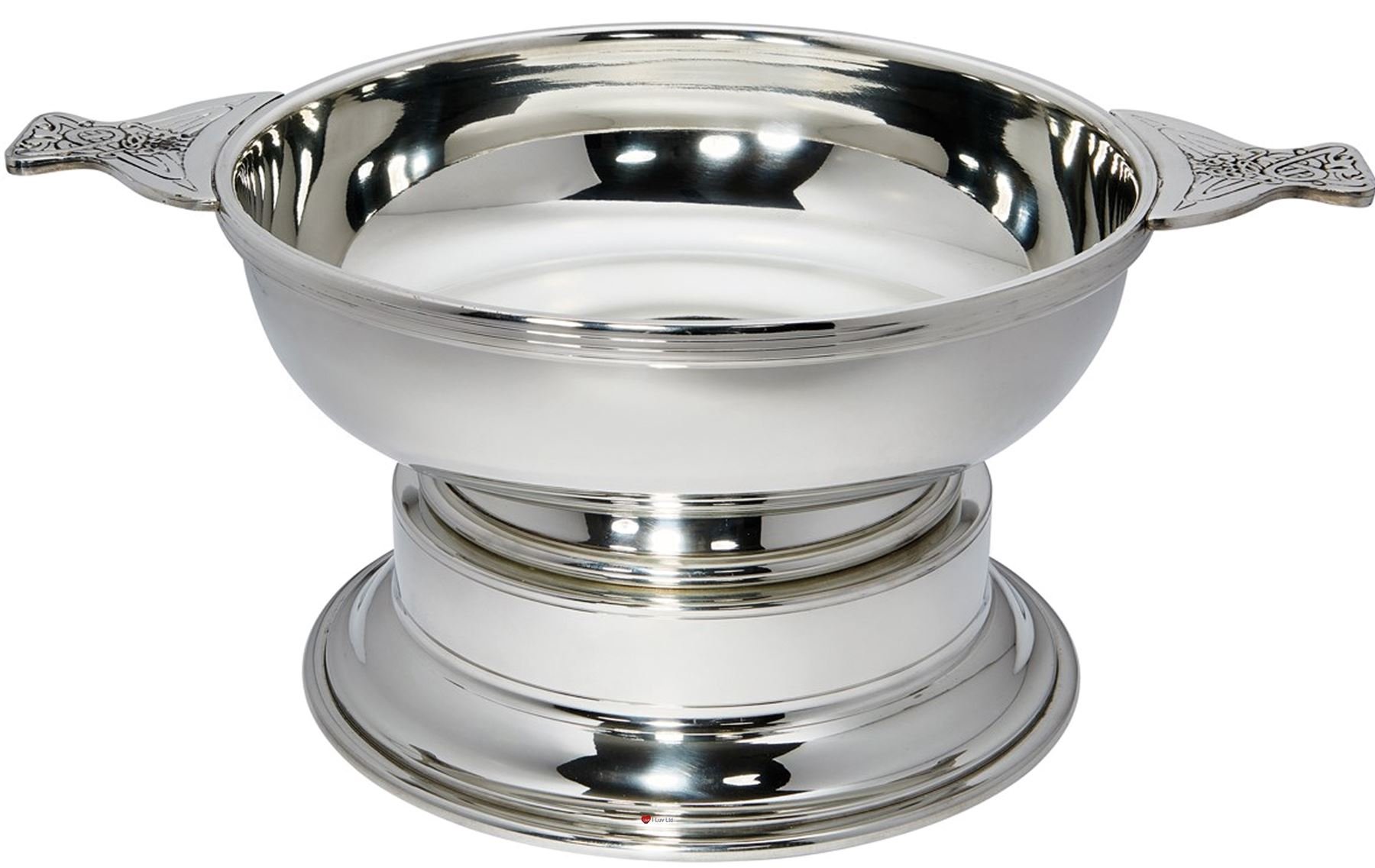 Quaich escocés de peltre fino I LUV LTD de 10 pulgadas, copa trofeo grabable con peana