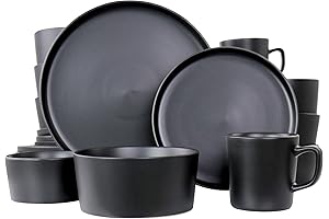 Elama Luxmatte Contemporary Dinnerware Set, 20 Piece, Black