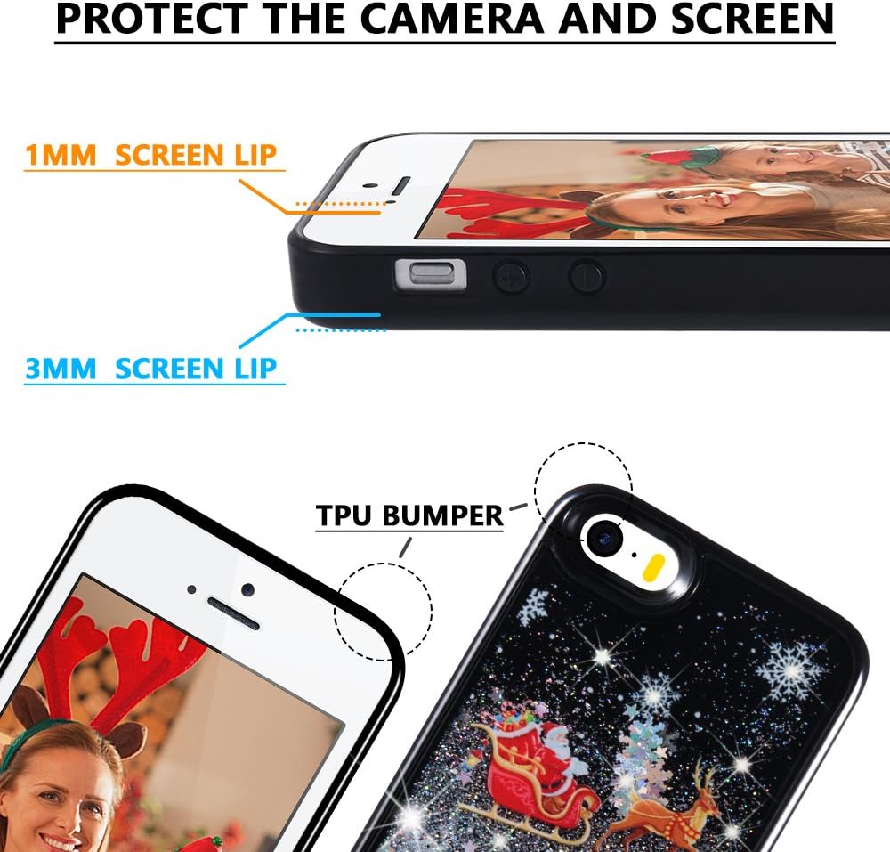 Caka iPhone 5/5S/SE Case, iPhone SE Glitter Case Luxury Fashion Bling Flowing Liquid Floating Sparkle Glitter TPU Bumper Christmas Case for iPhone 5/5S/SE - (Silver)