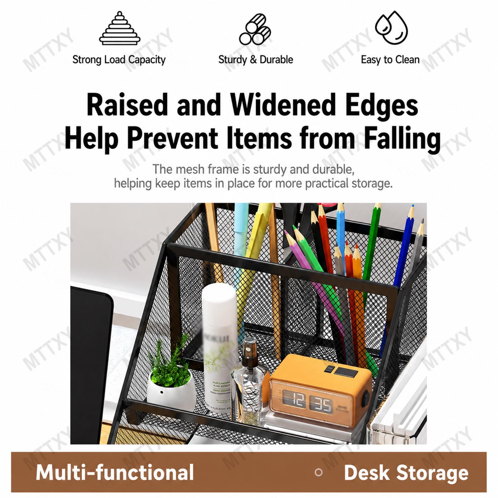Metall Schreibtisch Organizer mit 2 Aktenfächern und Stiftehaltern | Multifunktional (Stifthalter + Aufbewahrungskorb + Dokumentenhalter)