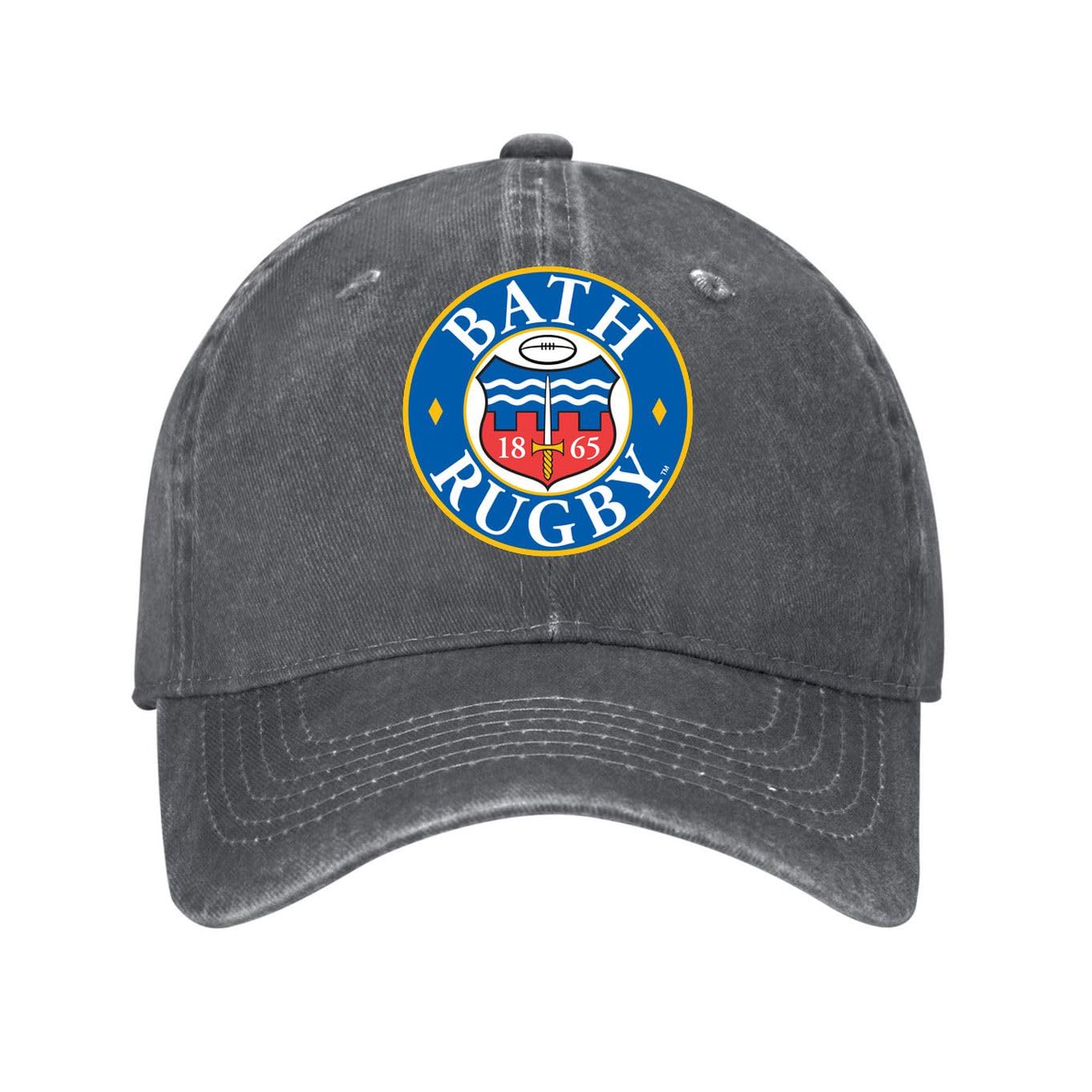 Kciutud Unisex Design-7 Bath Rugby Charcoal Washed Denim Baseball Cap Adjustable Vintage Distressed Dad Hat Men Women Retro Soft Cotton Unstructured Size Is: One Size