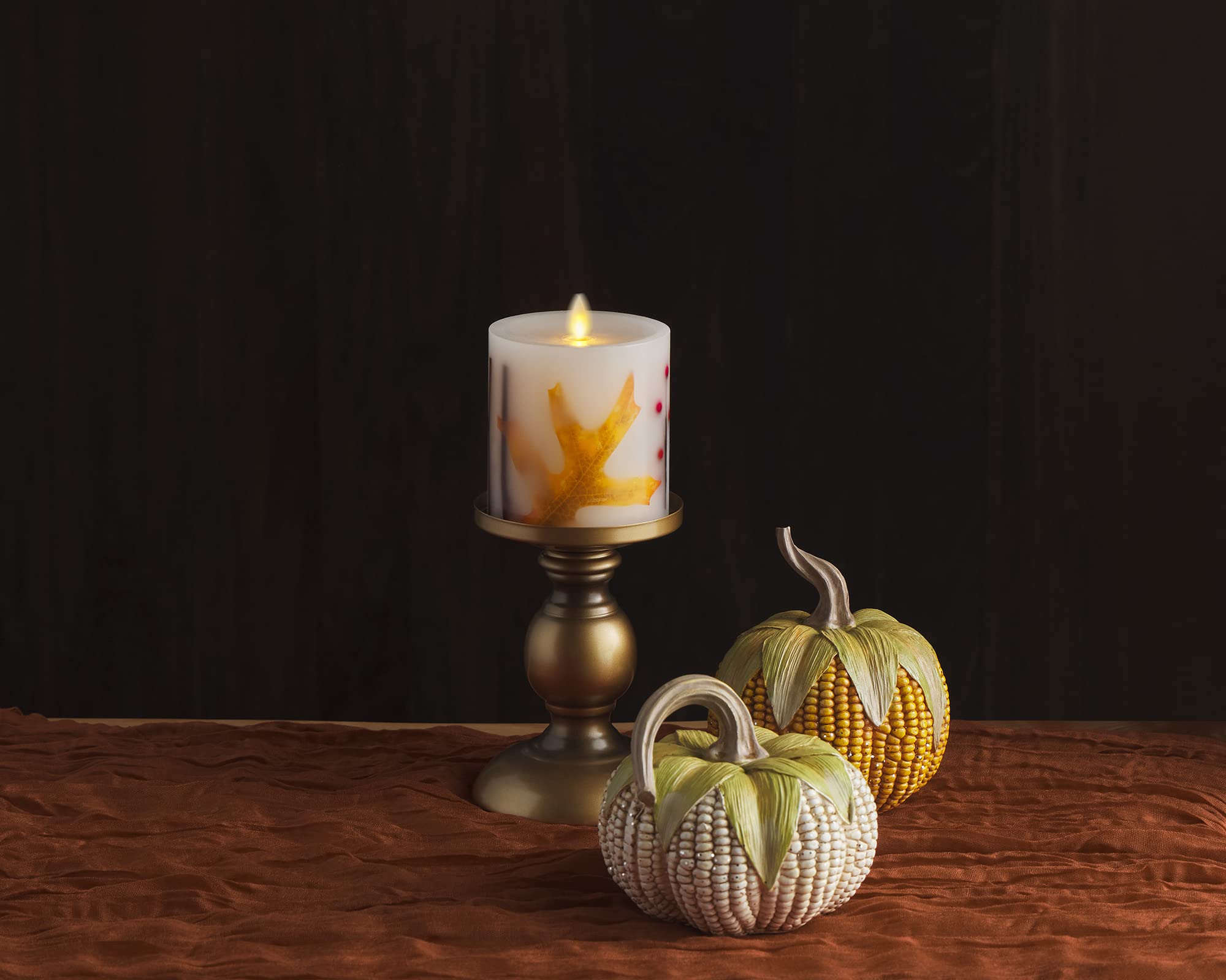 Luminara Candela LED senza fiamma con foglia d'arancio, in vera cera, senza profumo, con bordo incassato, timer (8,9 x 11,4 cm), arancione, rosso