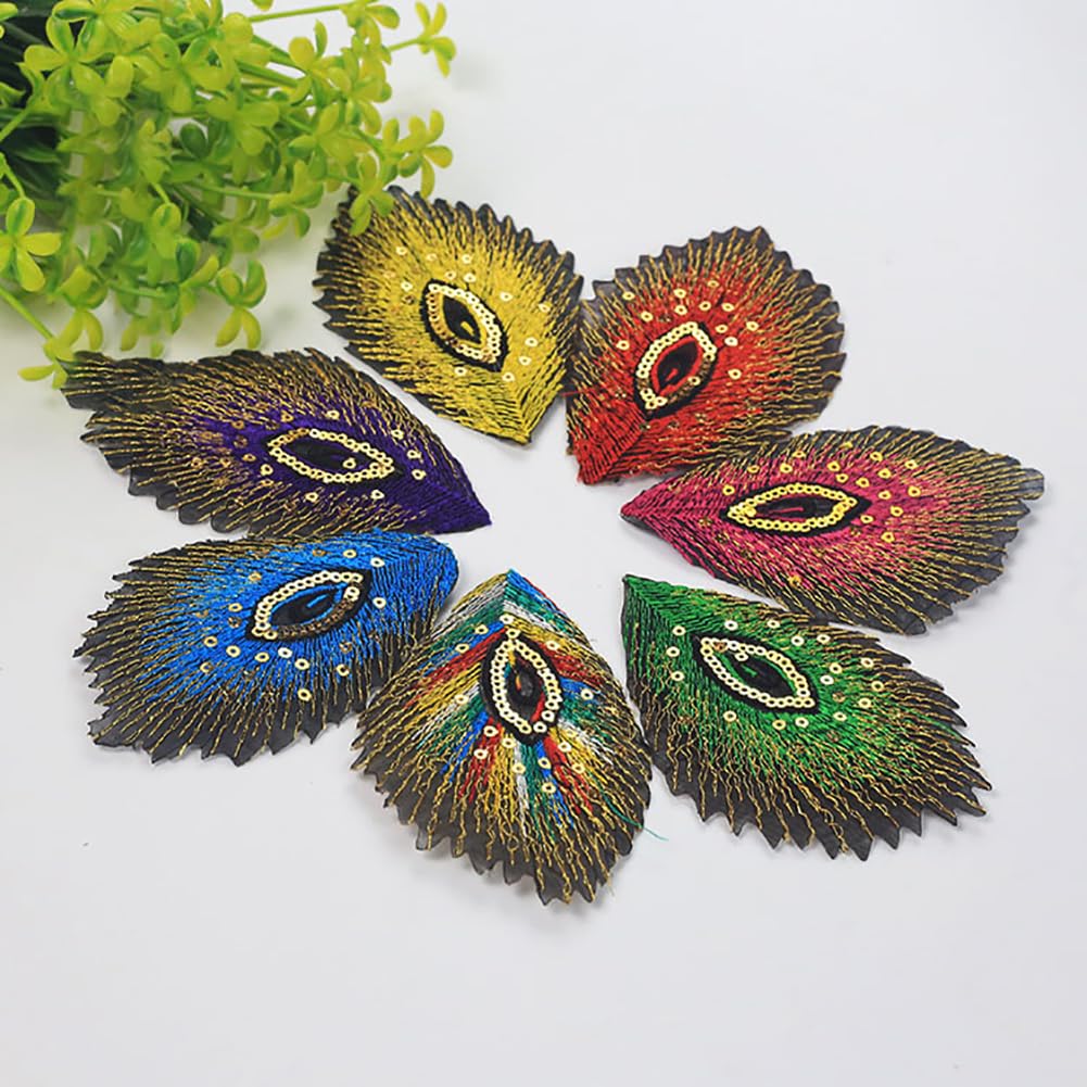 30Pcs Peacock Eye Embroidered Patches - Iron On Or Sew On Green Appliques For Clothing