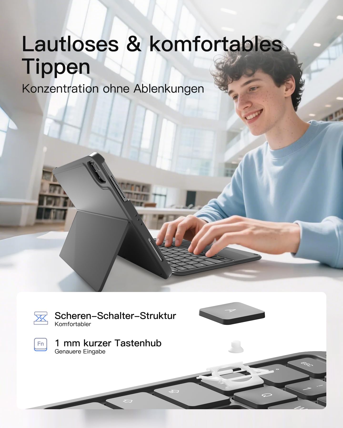 Inateck Hülle mit Tastatur für iPad 11 (A16 2025)/10 Gen, iPad Air 11" M4/M3/M2 (2026/2025/2024), Air 5/4, Pro 11 4/3/2/1, abnehmbar, mit Touchpad, QWERTZ