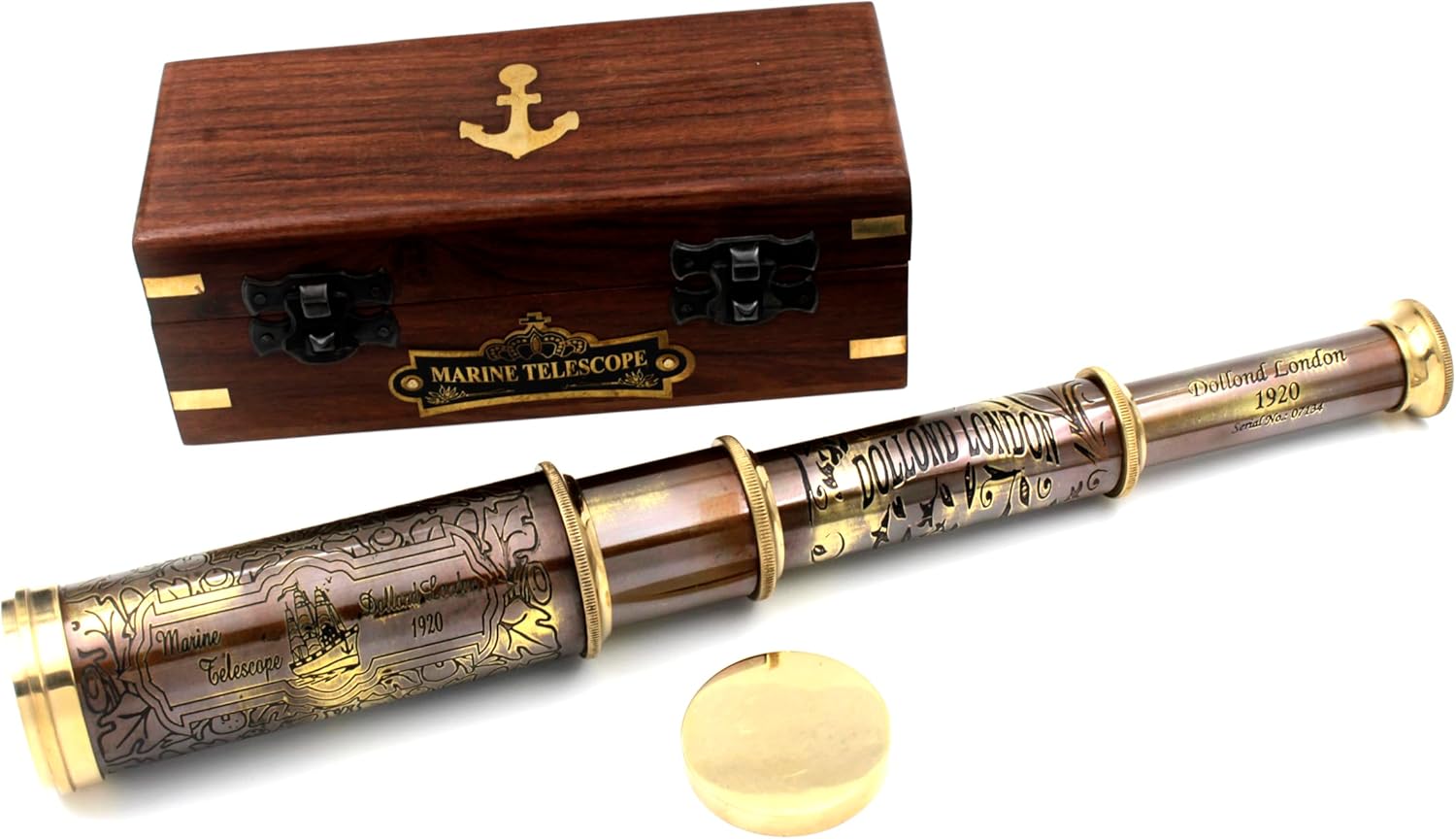 14" Handheld Brass Telescope with engrave Imprints. Pirate Collection |WoodenBox|