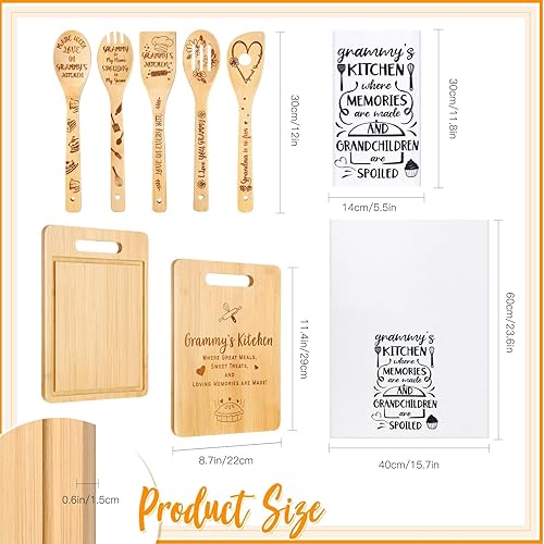 Miniatura 3 de Juego de 8 piezas de regalos de Grammy, toallas de cocina Grammy, cucharas de bambú para cocinar, utensilios de cocina de bambú, tabla de cortar de