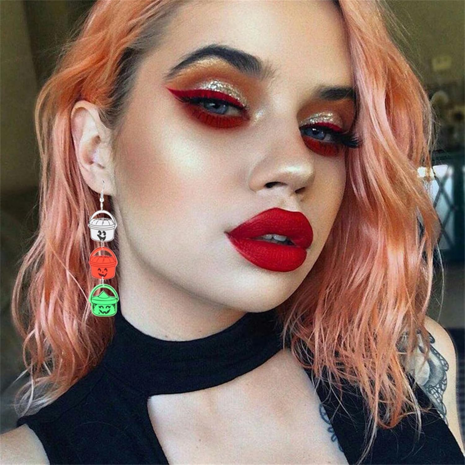 Spooky Ghost Pumpkin Earrings Halloween Cherry Earrings Funny Acrylic Candy Corn Earrings Cute Orange Pumpkin Spooky Ghost Skull Cat Spider Butterfly Dangle Earrings for Women Halloween Costume Decorations Accessories - Image 3