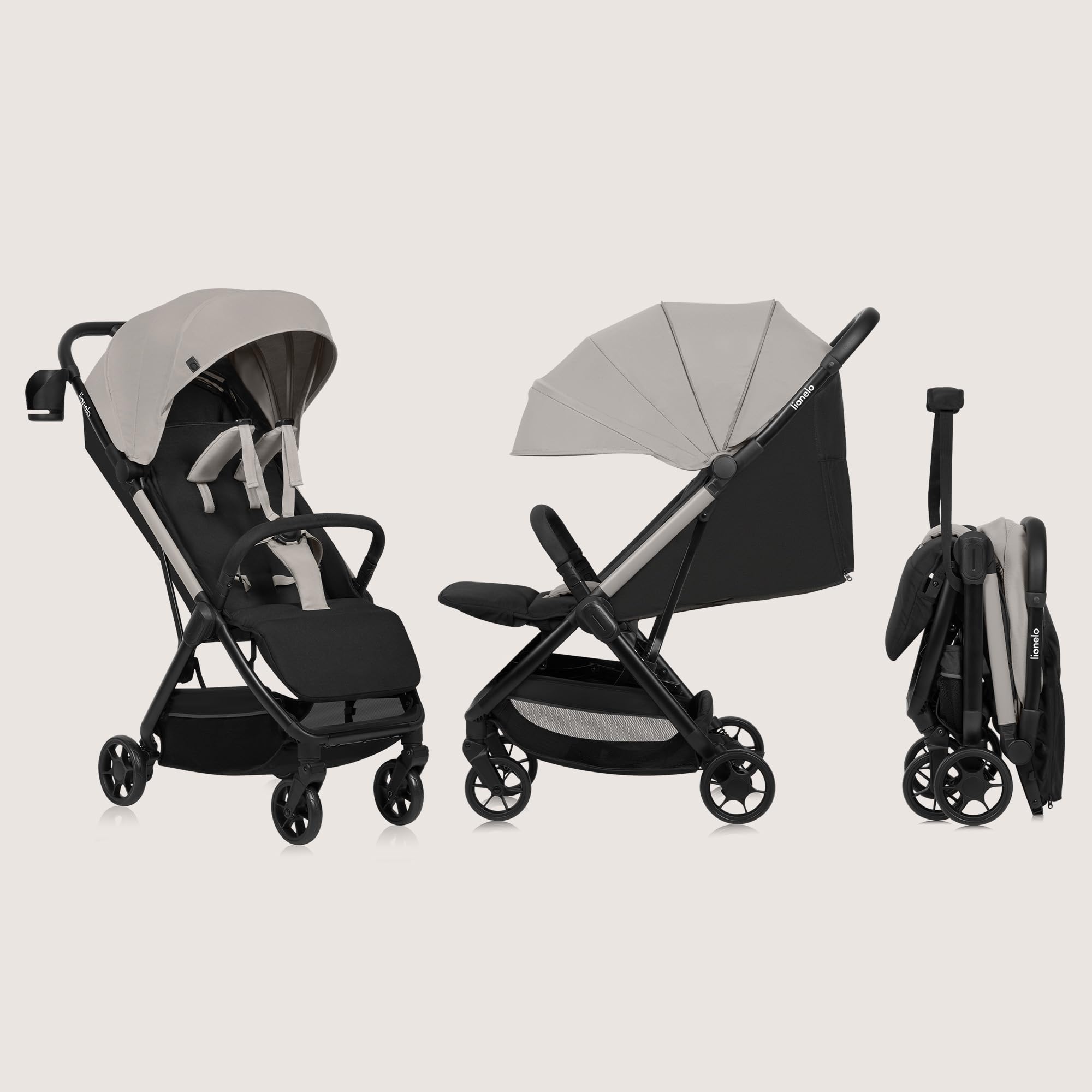 LIONELO Julie Air Carrito Bebe hasta 22 kg de 6 m a 4 años Para Avión Ruedas Giratorias 360° Suspensión Plegable con una Sola Mano Respaldo Ajustable Capota UPF50+, Ligero