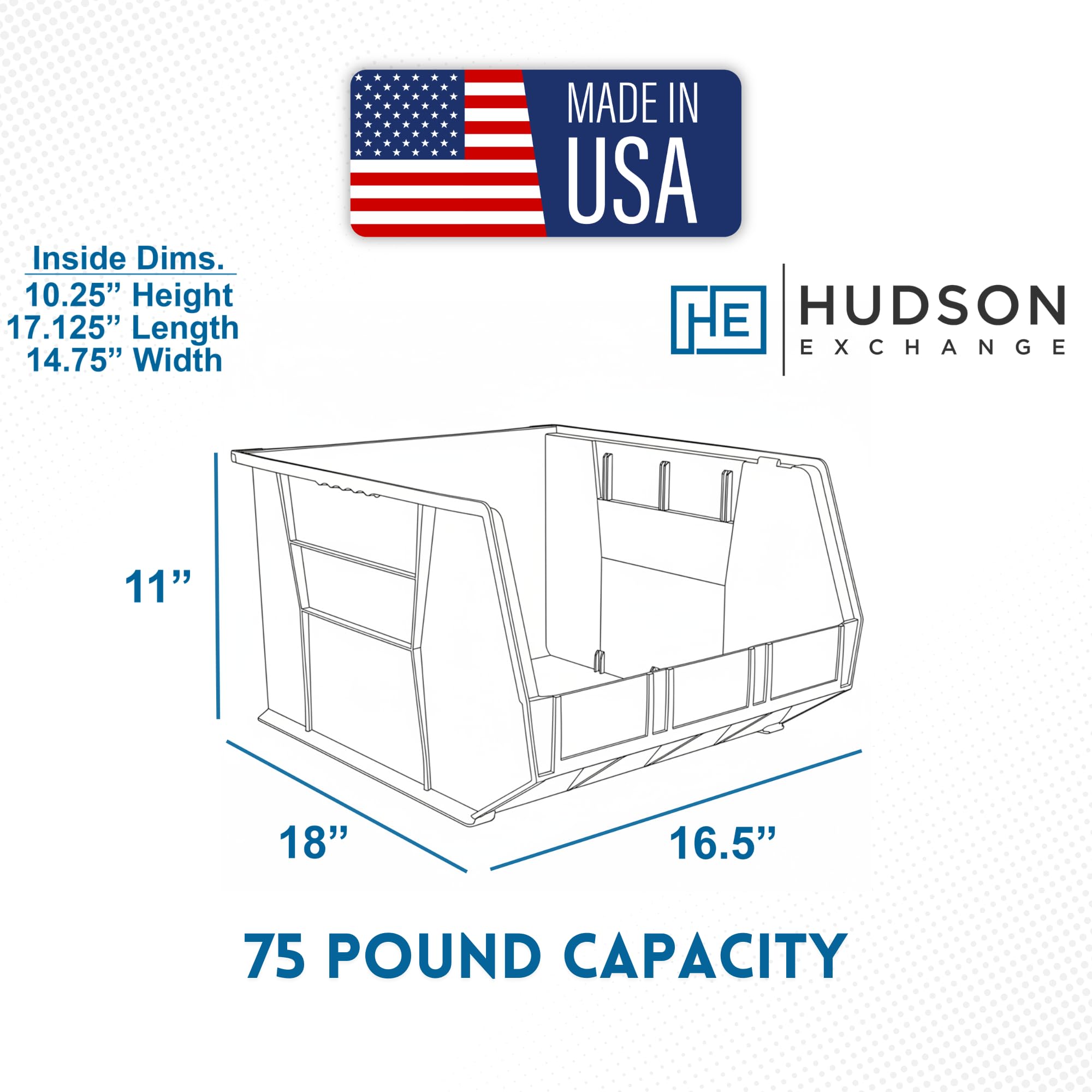 Hudson Exchange - Contenitore impilabile in plastica da appendere, 45,7 x 41,9 x 27,9 cm, colore: Nero