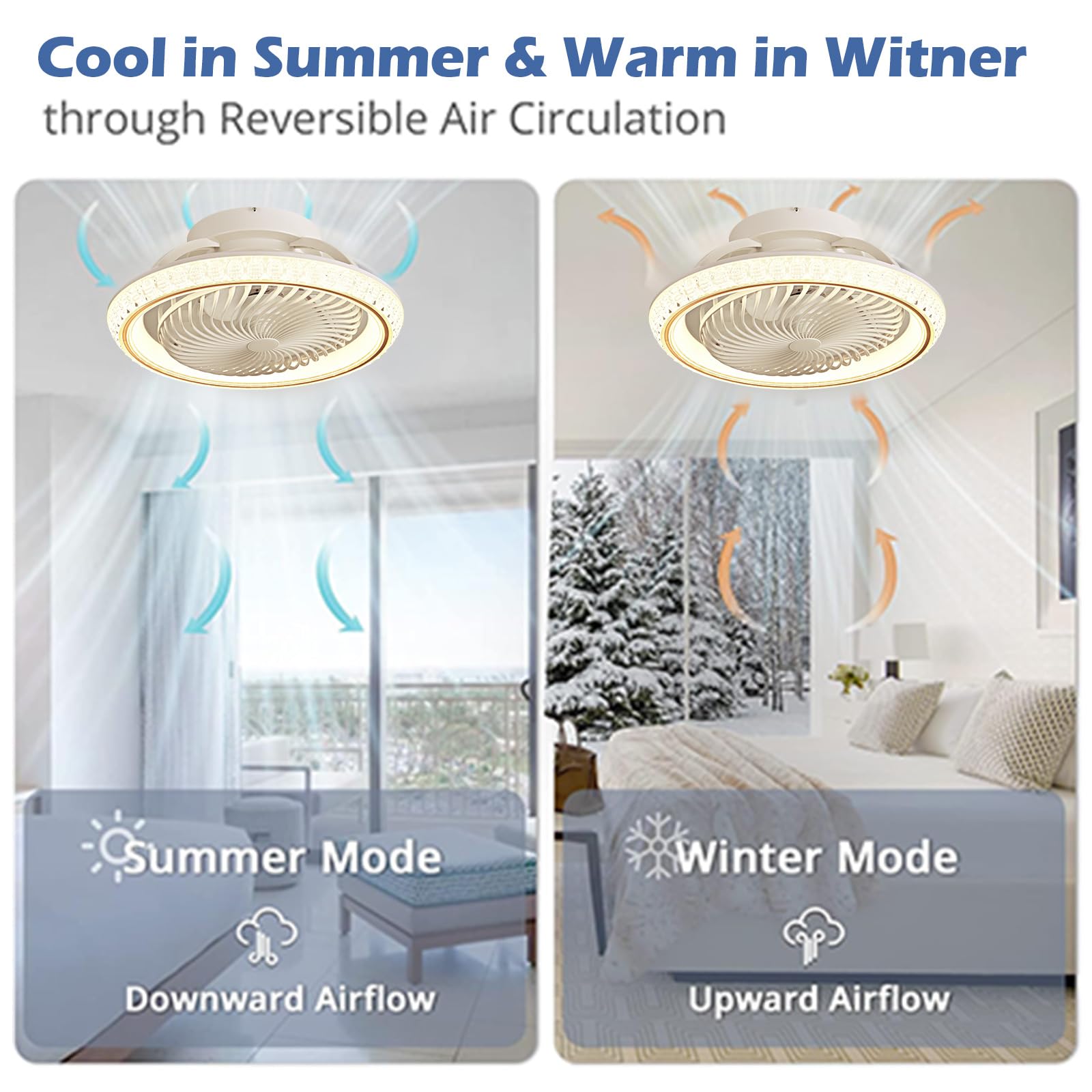 LED Deckenleuchte mit Ventilator, 72W Dimmbar Timer, Fernbedienung, 360° Drehung, Gold 49cm