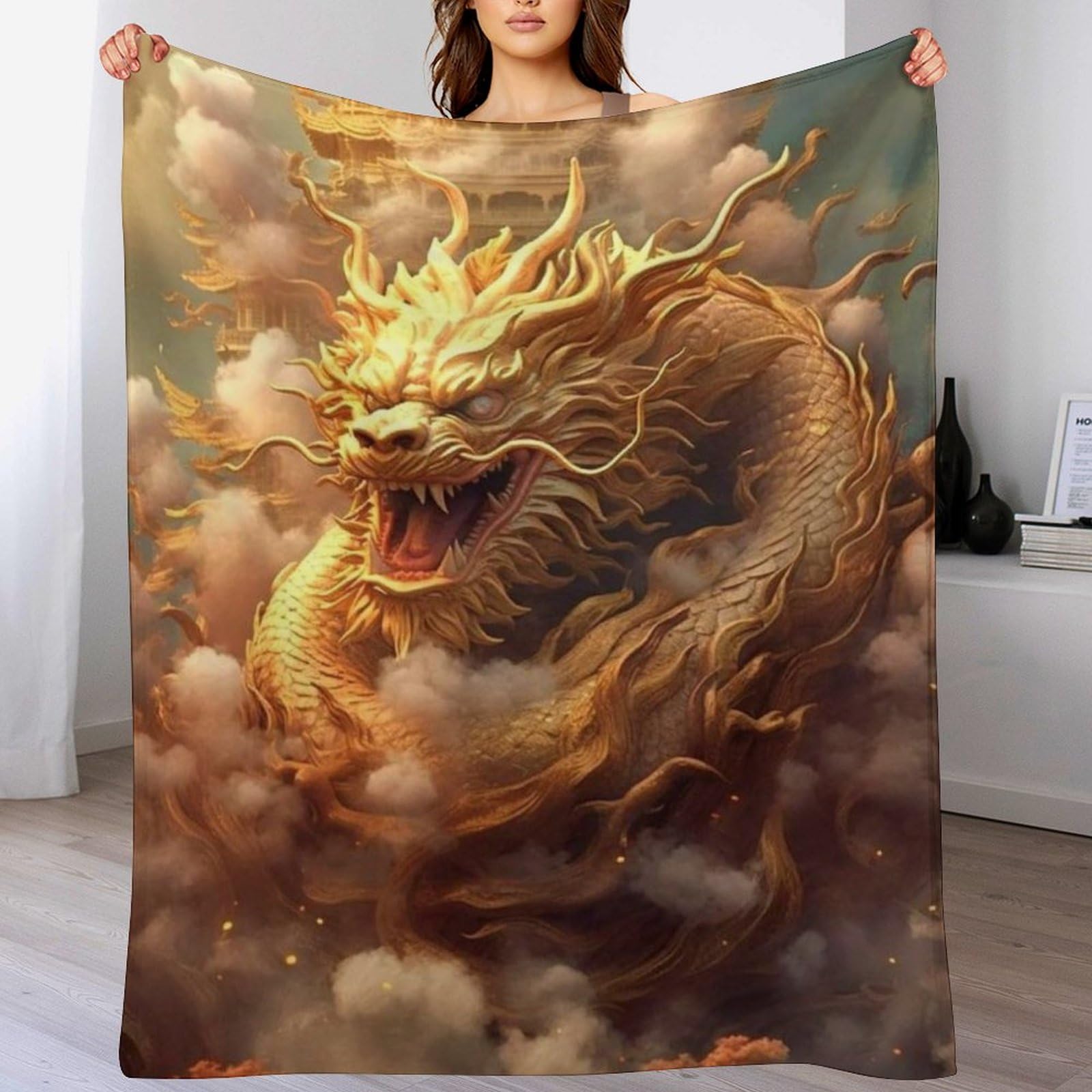 Couverture en flannel douce dragon : plaid polaire haut de gamme pour canapé et lit moderne