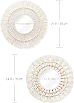 Dremisland Hanging Wall Mirror-Boho Macrame Fringe Round Decorative Mirror with Wood Beads,Art Ornament for Apartment Home Bedroom Living Room-2 Set (Pattern-02)
