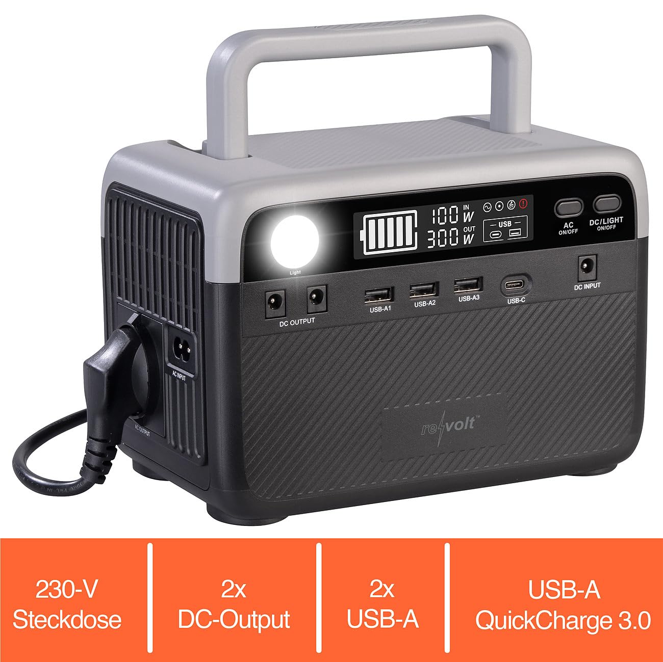 revolt Solarkonverter: Powerstation & Solar-Generator, 230 Wh, 230 V, 300 W, Reine Sinuswelle (Solar Powerbanks, Powerstation Solargenerator, Panel)