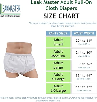 Pull On Style Adult Cloth Diaper by LeakMaster 100% Cotton Flannel, Multi-Layered Reusable Adult Incontinence Diaper. Use with Plastic Pants (Small)
