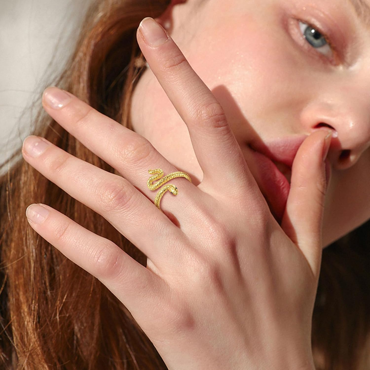 EUDORA Snake Ring for Women Men S925 Sterling Silver, Open Cool Snake Band 18K Gold Plated Sterling Silver Adjustable Rings Jewelry Gifts for Women Men