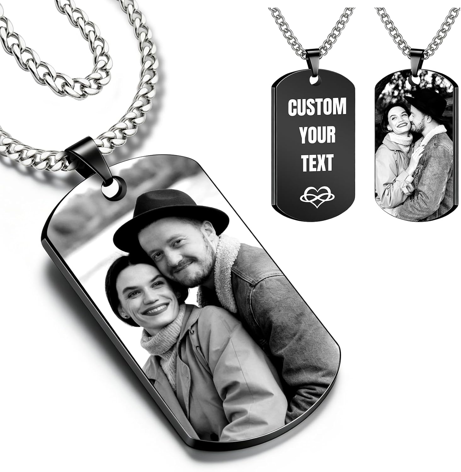 BEXOA Picture Necklace Personalized Photo Custom Dog Tags with Engraved Text Customized Gifts for Him Men Boyfriend Dad