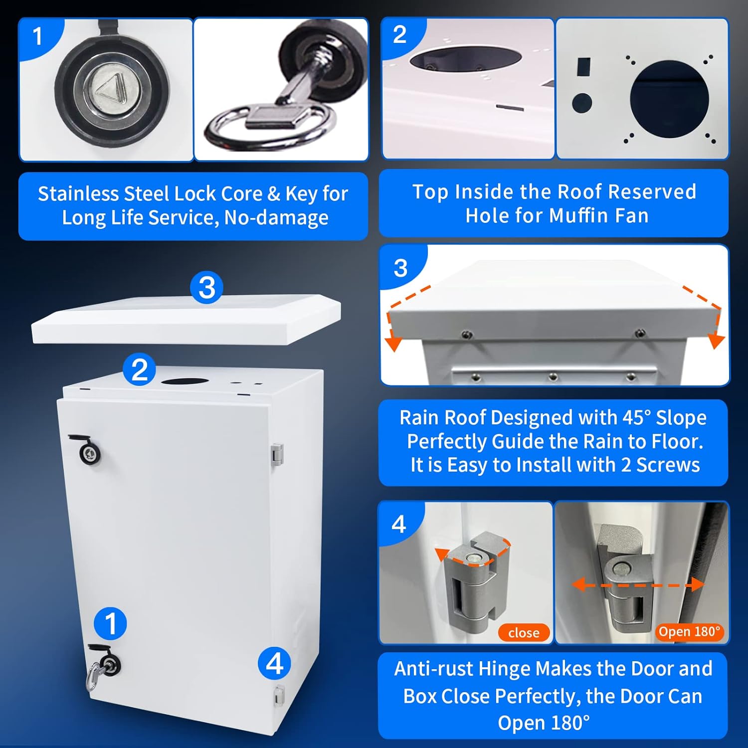 Outdoor Electrical Enclosure Equipment Box - 19.7 * 23.6 * 11.8" Universal IP Waterproof Box,Galvanized Plate Electrical Enclosure,with Removable Mounting Plate and Muffin Fan Vent((50 * 60 * 30cm)