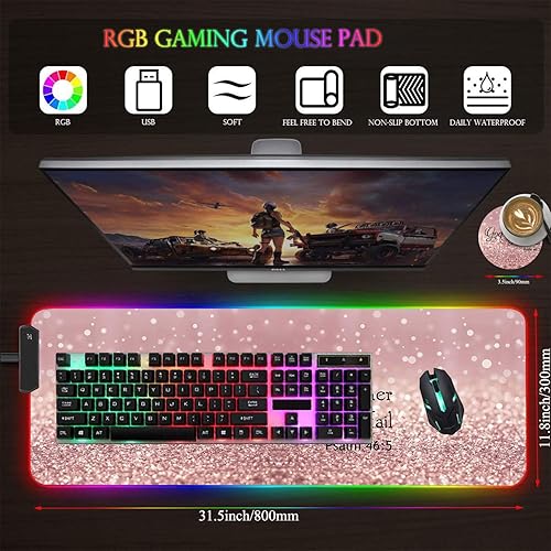 Miniatura 19 de Alfombrilla de mouse para juegos RGB personalizada y posavasos para café, base de goma antideslizante LED grande y brillante, alfombrilla de mouse