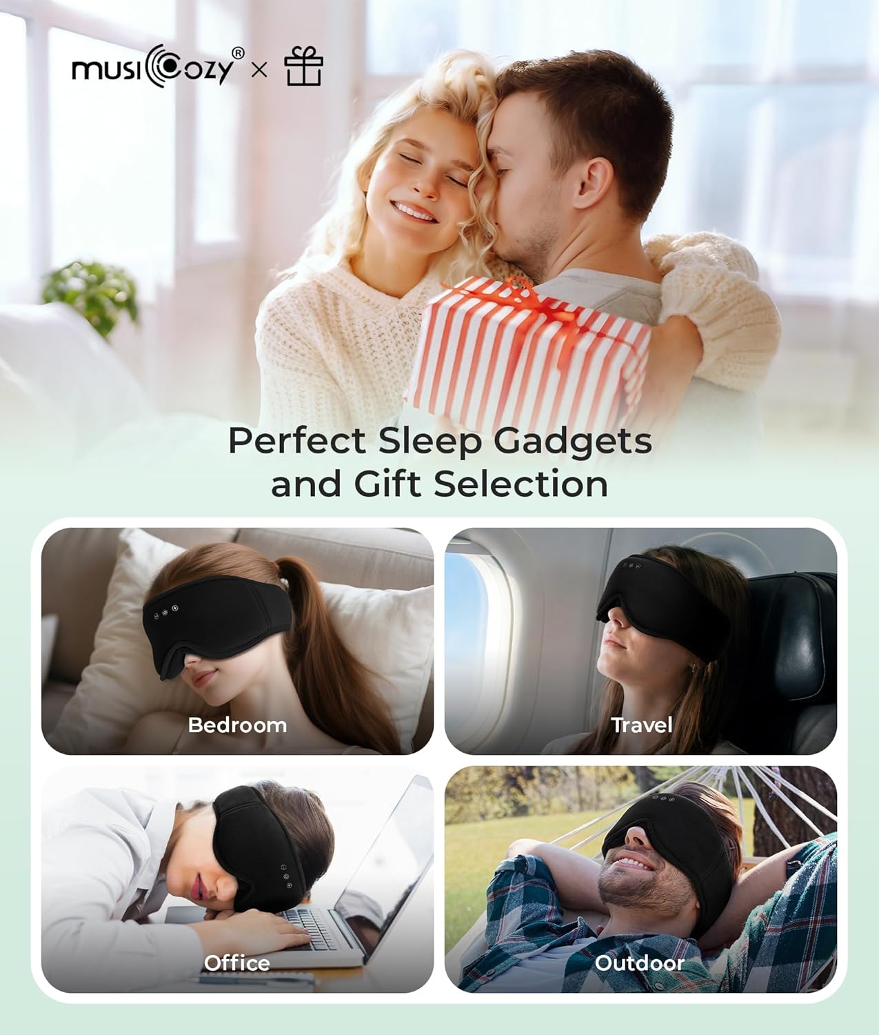 MUSICOZY Sleep Mask Headphones Bluetooth 5.4, 3D Blackout Eye Mask with Wireless Music Earphones, Hi-Fi Sound＆Long Battery Life Sleeping Headphones for Side Sleepers, Uniqe Gift for Men Women Travel