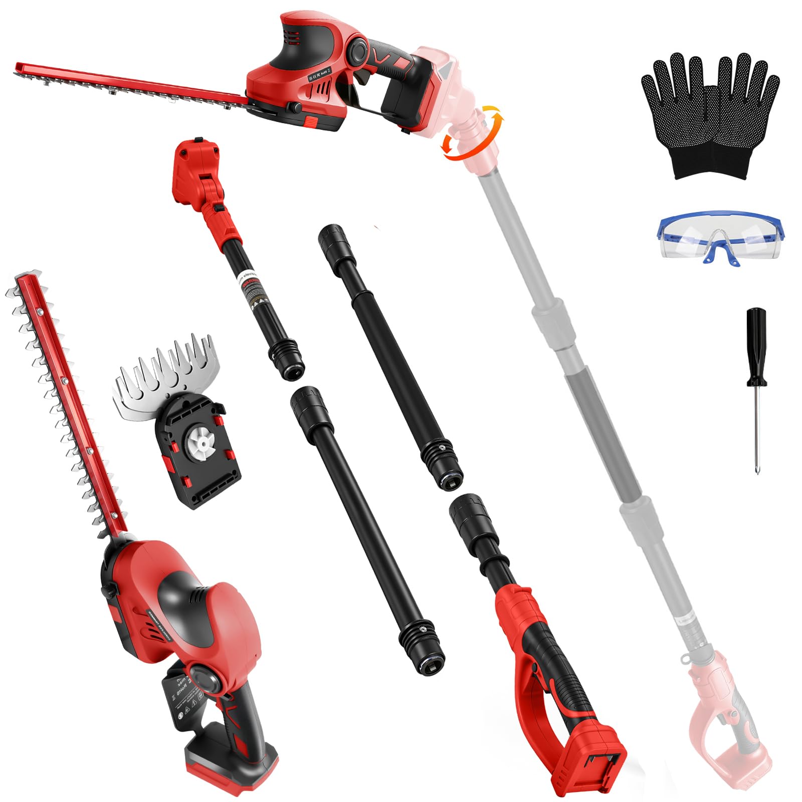 Cortasetos telescópico a batería 3 en 1 Compatible con Milwaukee 18 V | cortasetos eléctrico (sin batería), motor Brushless corta setos de jardín a batería con longitud de corte
