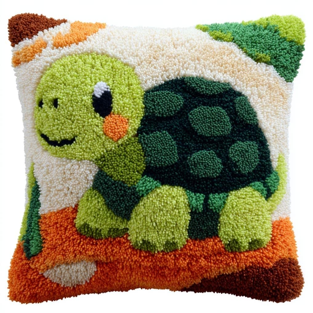 WallustrioaW Latch Hook Pillow Case Kits,Tortoise 17X17 Inch Latch Hook Cushion Cover Kit,Knitting Kits Cushion for Adults Rug Making Kit for Starters