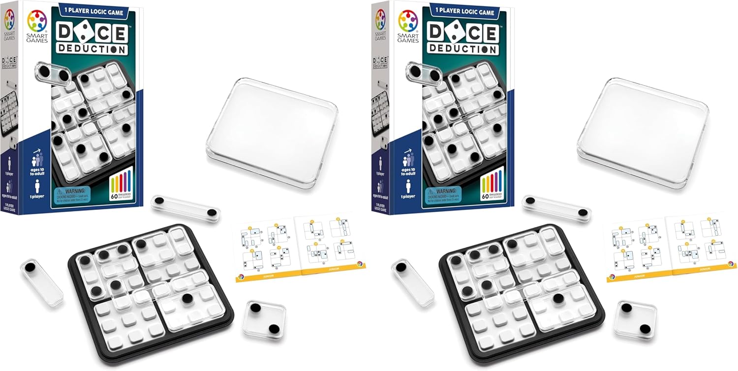 SmartGames Dice Deduction Travel Game Featuring 60 Challenges for Ages 10-Adult | Can You Align The Dice Pieces and Match The Sums? (Pack of 2)