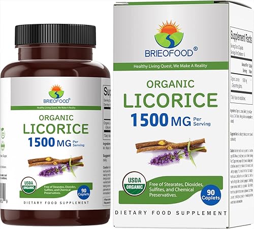 Brieofood Regaliz orgánico 1500 mg, 45 porciones, vegetariano, sin gluten, 90 tabletas vegetarianas