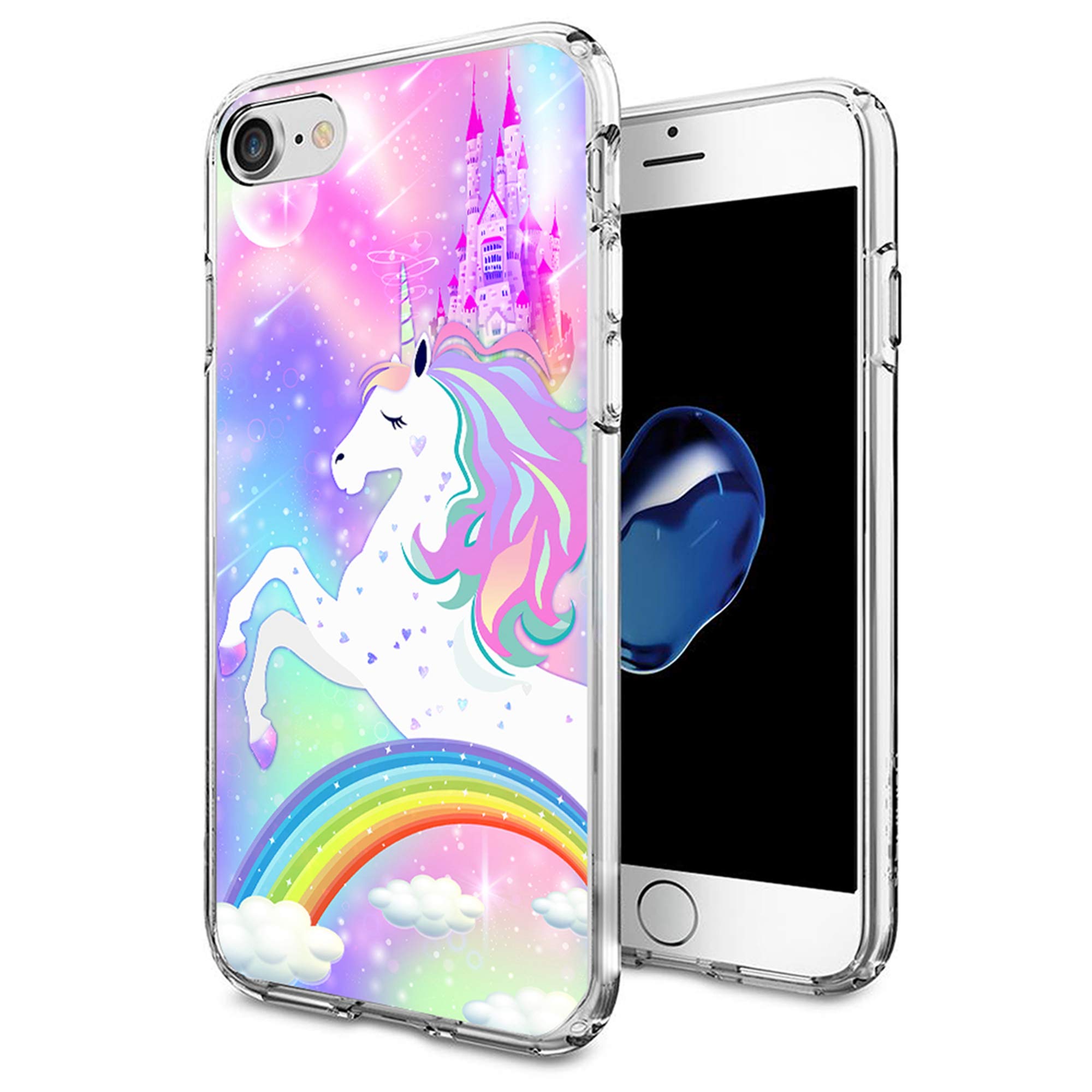cocomong Cute Unicorn for iPhone 7 iPhone 8 Case 4.7 Inch Cute Pink Castle Rainbow Pattern Unicorn Phone Case Cover for iPhone 7/8 Soft TPU Thin Protective Flexible Shockproof Bumper Anti-Drop Scratch