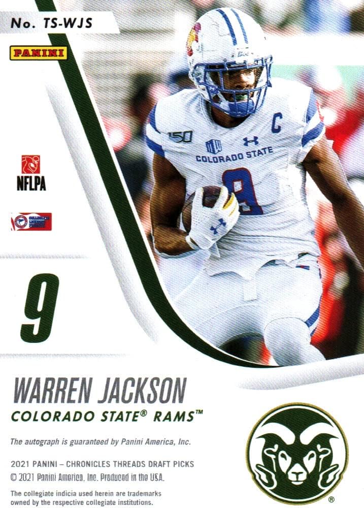 Warren Jackson Rookie Signatures Autographed Rookie Card Collectible Football Card - 2021 Panini Threads Rookie Signatures Football Card #TS-WJS (Colorado State Rams) Free Shipping