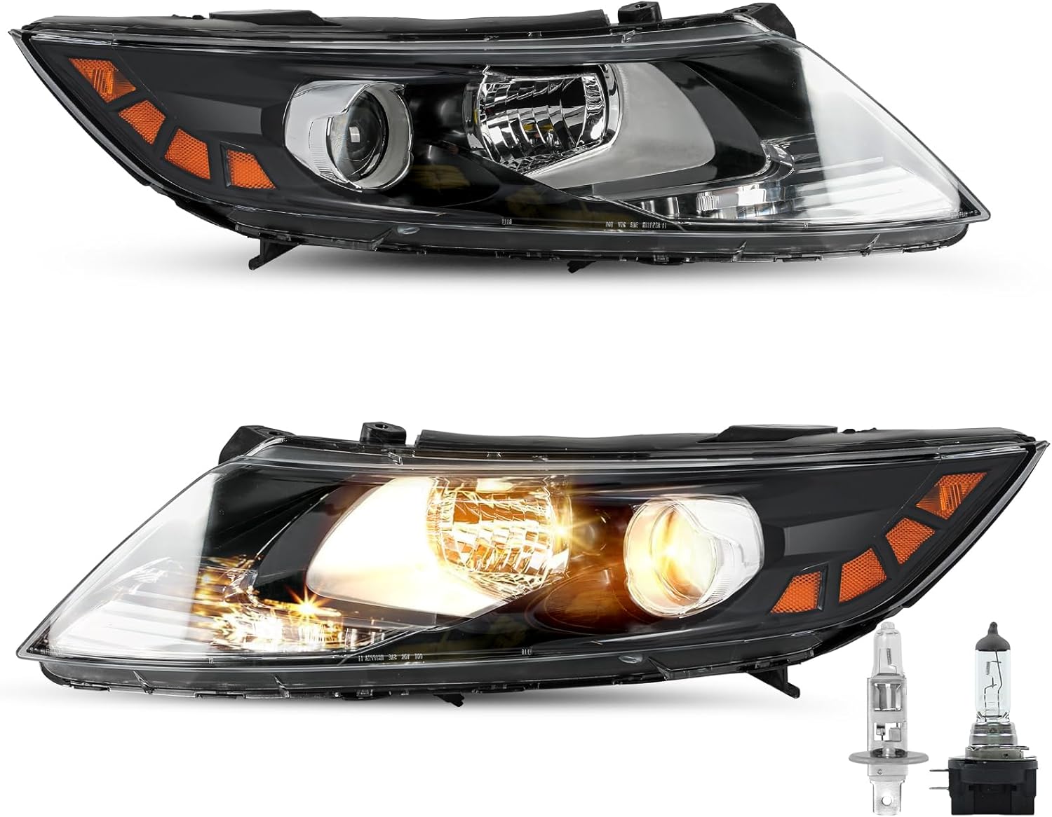 SOCKIR Halogen Headlight Assembly Replacement Fit for 2011 2012 2013 Kia Optima Headlamp Black Housing with Amber Reflector Driver and Passenger Side,w/bulbs(Not Compatible With Hybrid Models)