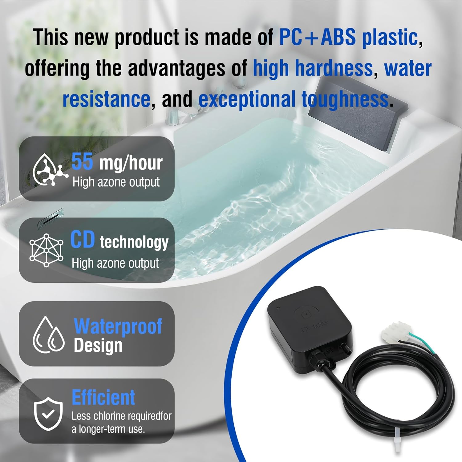 Upgrade HCD-55 Spa Ozonator Kit Suitable for All Hot Tubs & Swim Spas, Spa Ozone Generator Up to 1500 Gallons, Integrated Structure Design Reduces the Volume By 50%, Universal: 110V, AMP-4 Plug