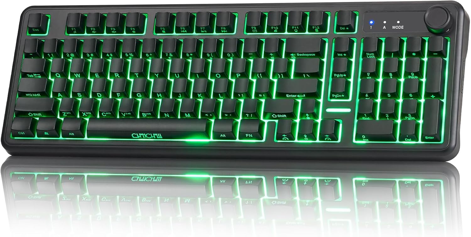 Wireless Gaming Keyboard,RGB Macro Rechargeable Keyboard for PC Mac Gamer | Tri-mode Connected-2.4G/BT/USB-C, Anti-Ghosting, 98-Key with 14 Programmable Keys, Side-print Keys, Volume Knob