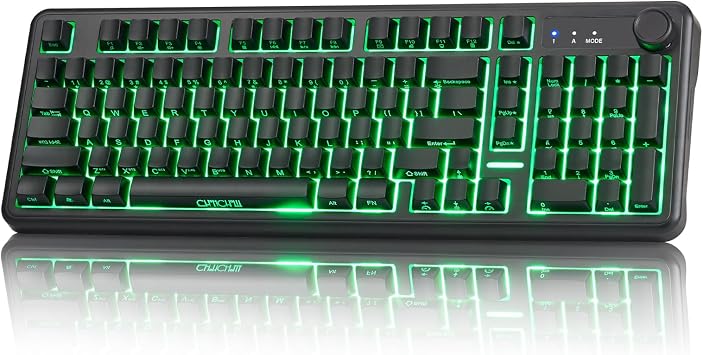 CHONCHOW Quiet Wireless Keyboard, Tri-Mode 98-Key Compact Keyboard with Smart Volume Knob, 14 Programmable Macro Keys, 2000mAh Battery, RGB Backlit Quiet Keyboard for PC Mac Laptop Office Gaming