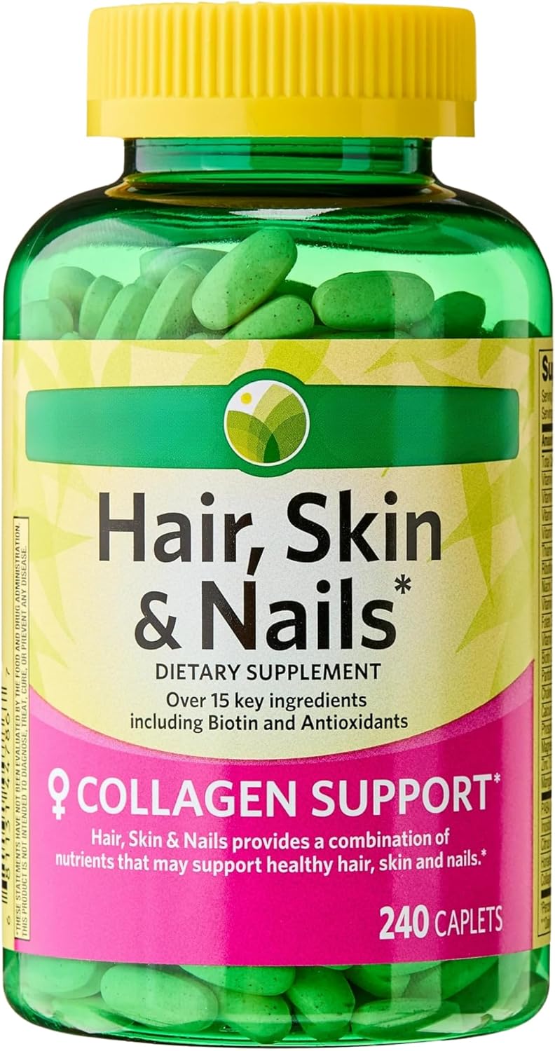 KP+ Spring Valley Hair, Skin & Nails | Collagen Support | Over 15 Key Ingredients Including Biotin & Antioxidants | Dietary Supplement | 240 Caplets | Pack of 1