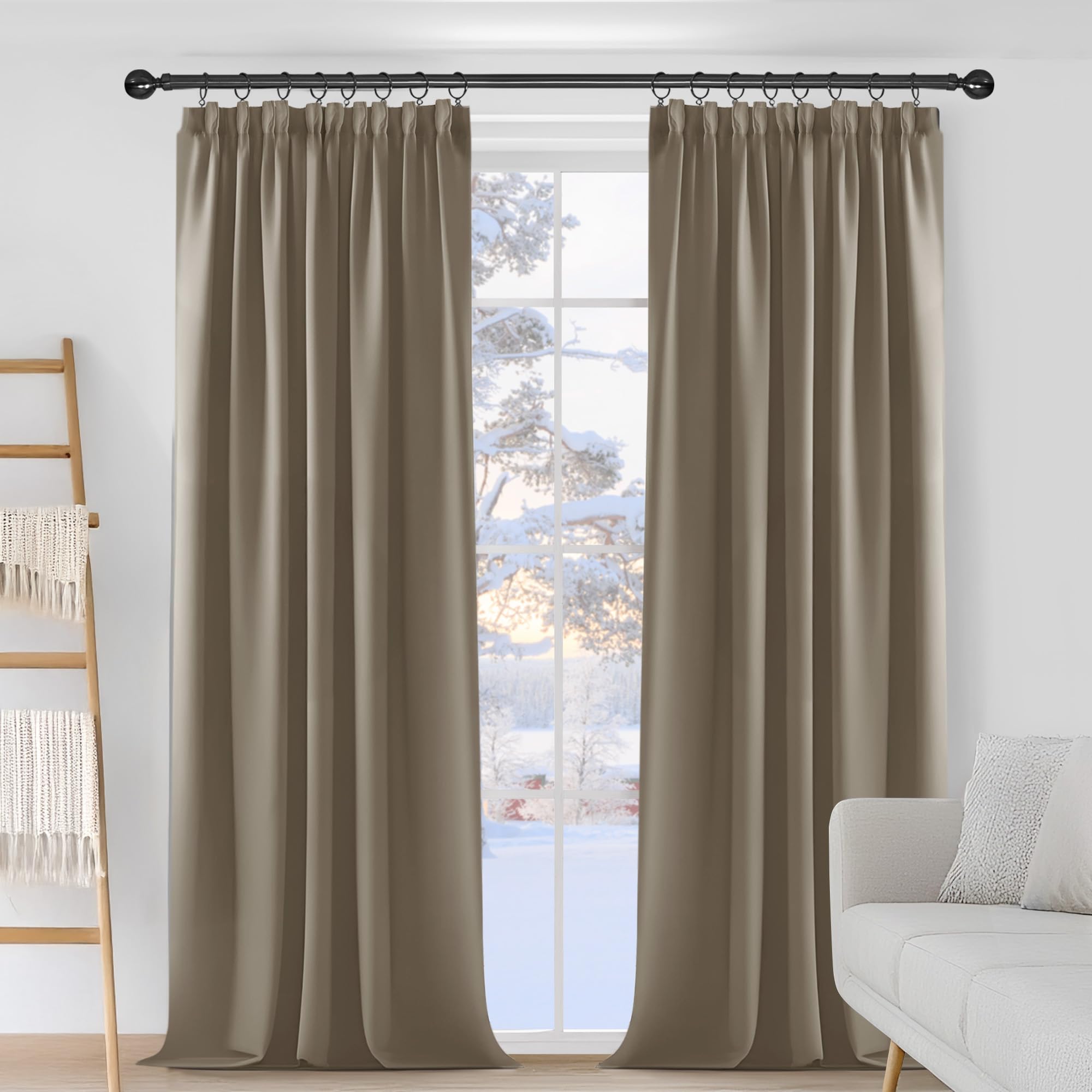 Deconovo Lot de 2 Rideaux Occultants Salon avec Galon Fronceur Rideau Grande Largeur Isolant Thermique Anti Froid 140x210cm Taupe - 2