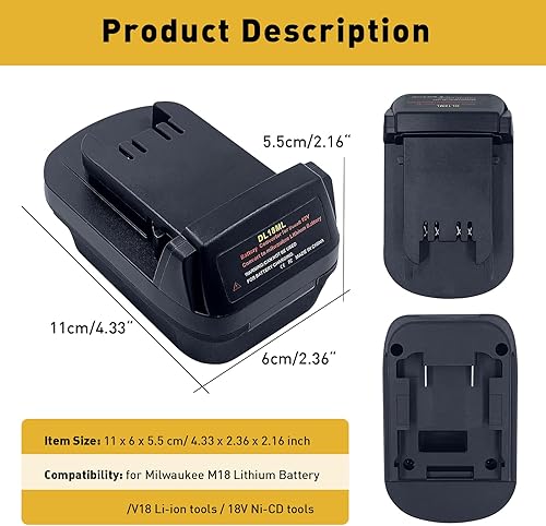 Miniatura 3 de DW18ML DL18ML Convertidor de batería para Dewalt 20V batería a Milwaukee 18v adaptador de batería, convertir la batería Dewalt 20V a Milwaukee M18