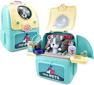 KID E WAN Pet Care Play Set Doctor Kit for , 16PCS Doctor Pretend Play Kits Toys with Plush Dog, Vet Dog Care Grooming Toys Educational Gifts for 3 4 5 6 7 Years Old Girls Boys