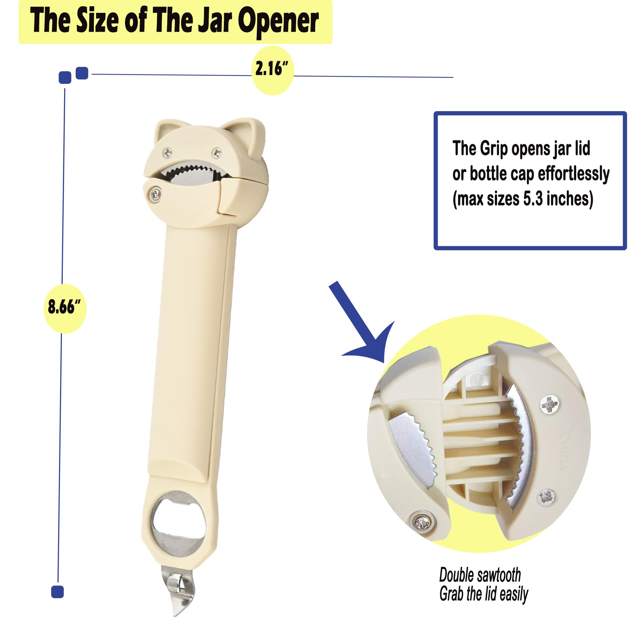 AHN Magnetic Bottle Opener & Jar Opener - Multi-Function Gripper for Tight Lids Cans Twist-Off Caps with Strong Suction Base Kitchen Gadgets, Gift for Elderly/Rheumatoid Arthritis (Off-White)