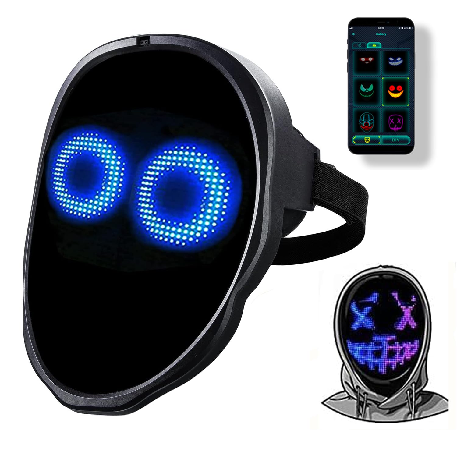 Funle Led Mask with App Controlled,Programmable LED Halloween Mask,Digital Mask for Costume Cosplay Party Masquerade (B092PH1CGF) Amazon Price History, Amazon Price Tracker