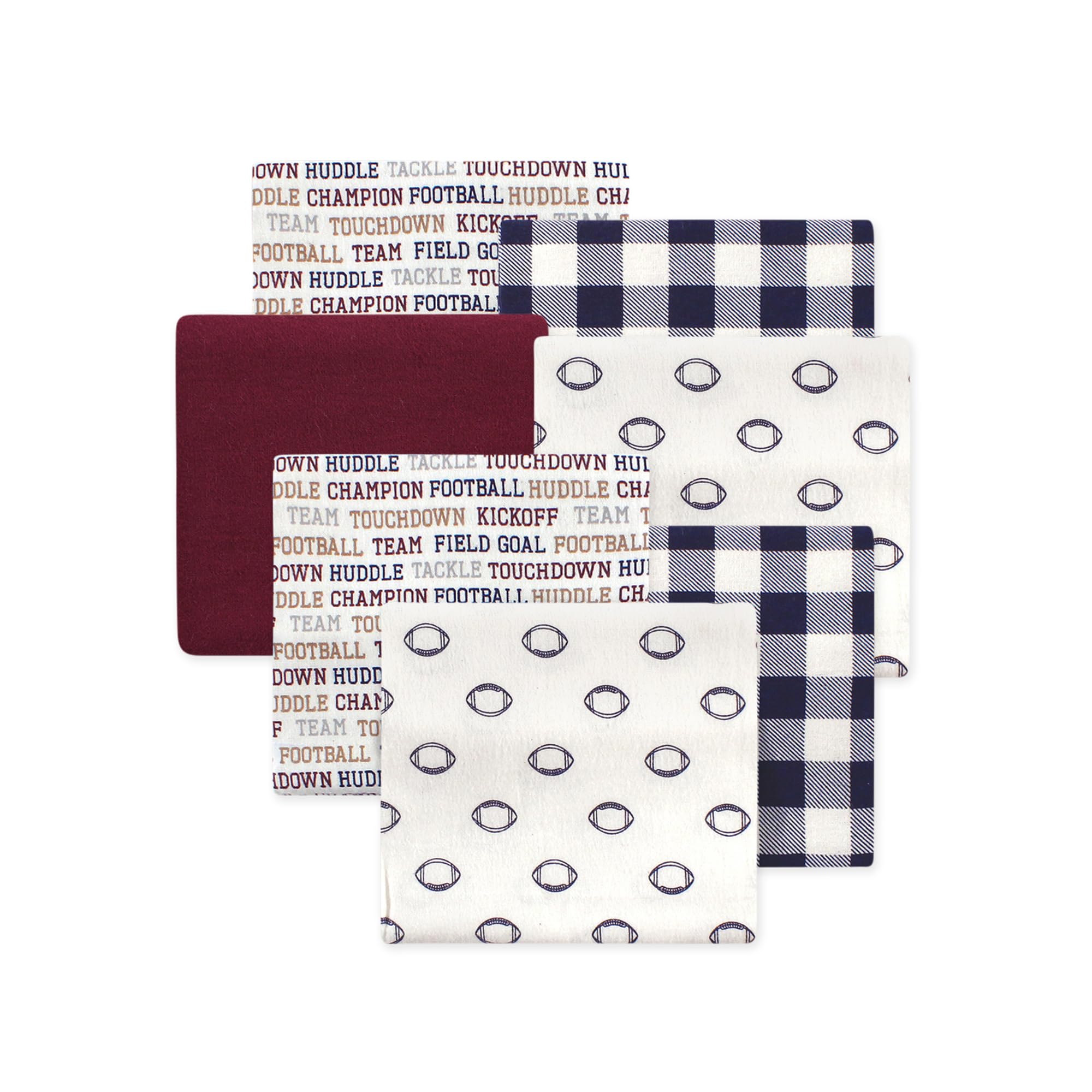 Little Treasure Hudson Baby Cotton Poly Flannel Receiving Blankets Multipack, Burgundy Football, 30x30 inches