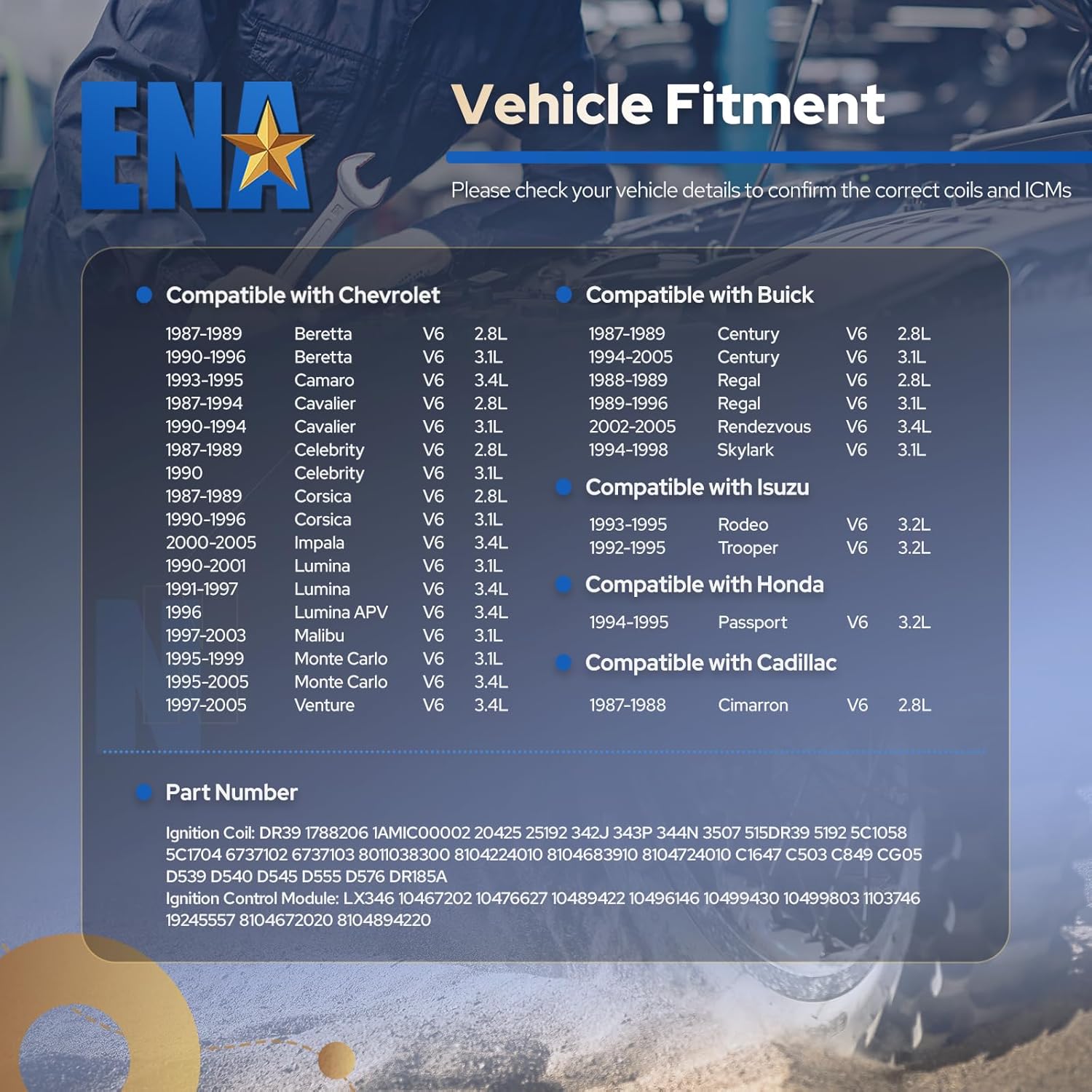 ENA 3 Ignition Coil Pack and 1 Ignition Control Module Compatible with Chevy Pontiac Buick Oldsmobile Impala Malibu Grand Prix Century Regal Alero 98 99 2.8L 3.1L 3.4L V6 Replacement for DR39 LX346