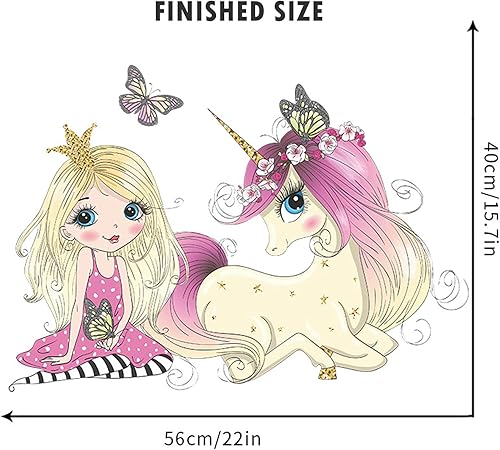 Miniatura 4 de ROFARSO Calcomanías de pared coloridas y bonitas de princesa con mariposa de unicornio para niños, calcomanías de pared extraíbles para despegar y