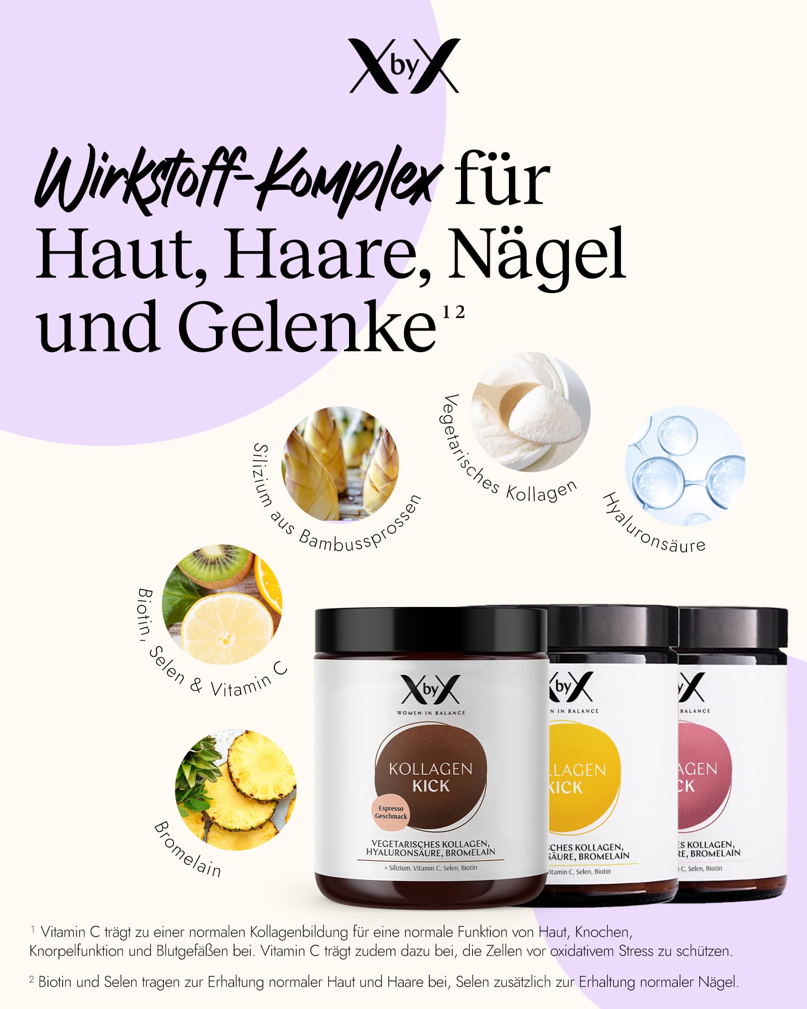 XbyX Kollagen Kick 90 g | 45 Portionen | Vegetarisches Premium Kollagen Pulver | Typ 1, 5 und 10 Kollagen | Aus Deutschland