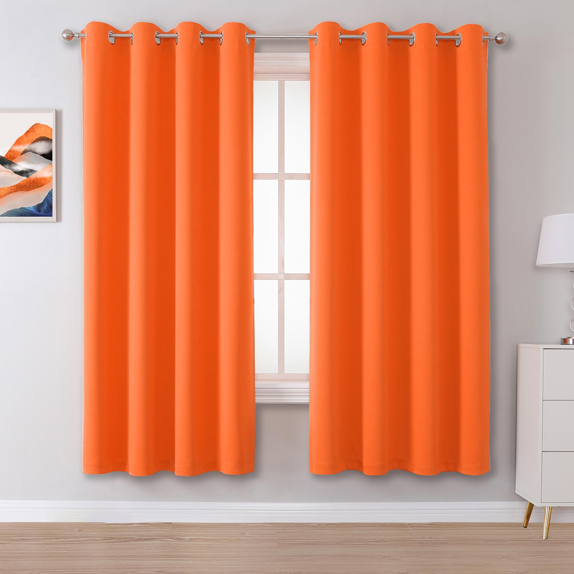 Orange Blackout Curtains 2 Panels 52 x 72 Inches Long, Window Treatment Curtain Drapes for Bedroom Living Room Grommet Top