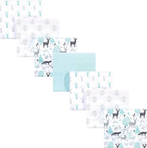 Miniatura 181 de Hudson Baby Paquete de 7 mantas receptoras unisex de franela de algodón para bebé, Dino Friends, talla única Abeja,Azul Verde Dino,Azul