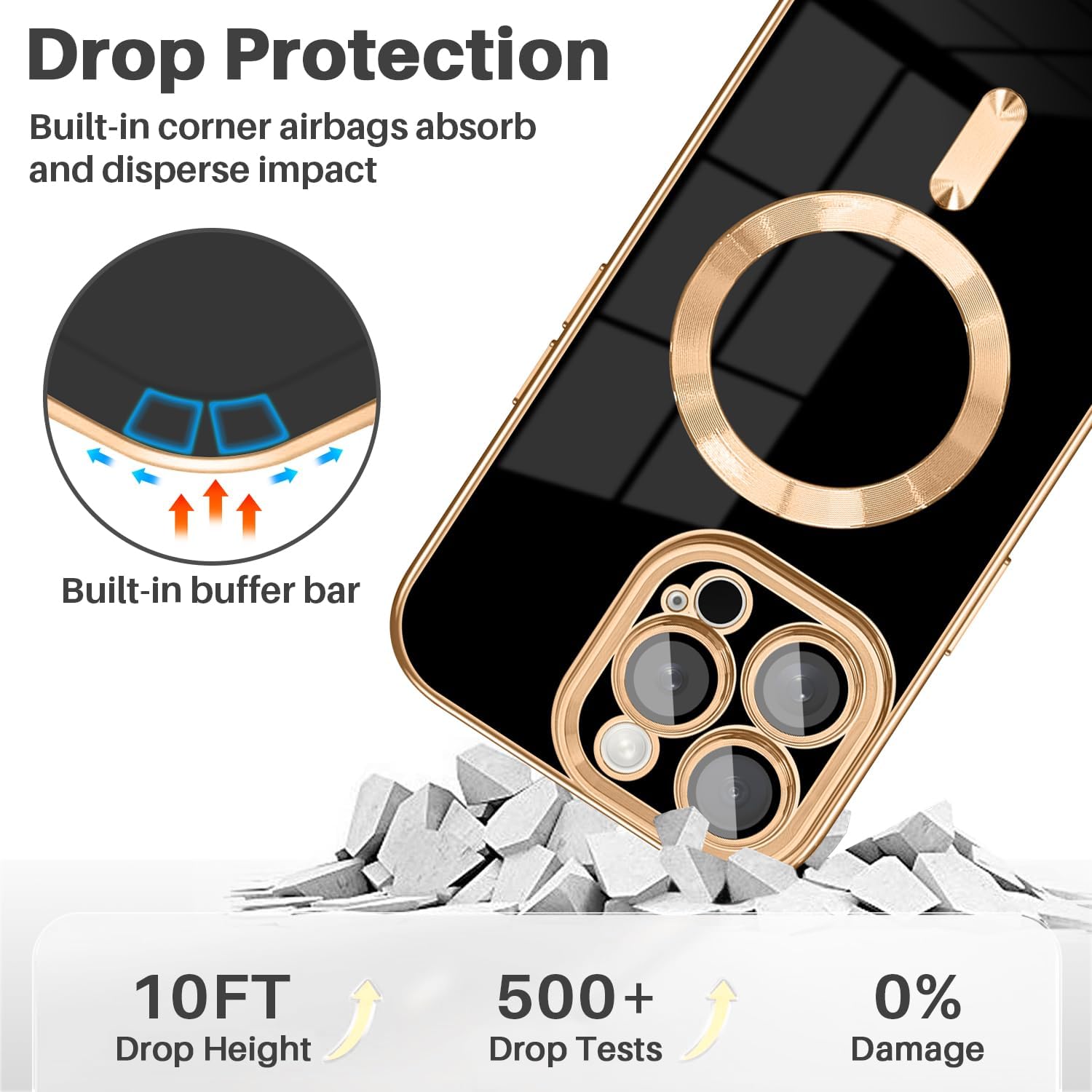 Dinick Designed for iPhone 14 Pro Max Case with Magnetic [Built-in Camera Cover] Compatible with MagSafe Soft TPU Glitter Cover Anti-Scratch Protective Slim for iPhone 14 Pro Max Case Black and Gold - Image 5