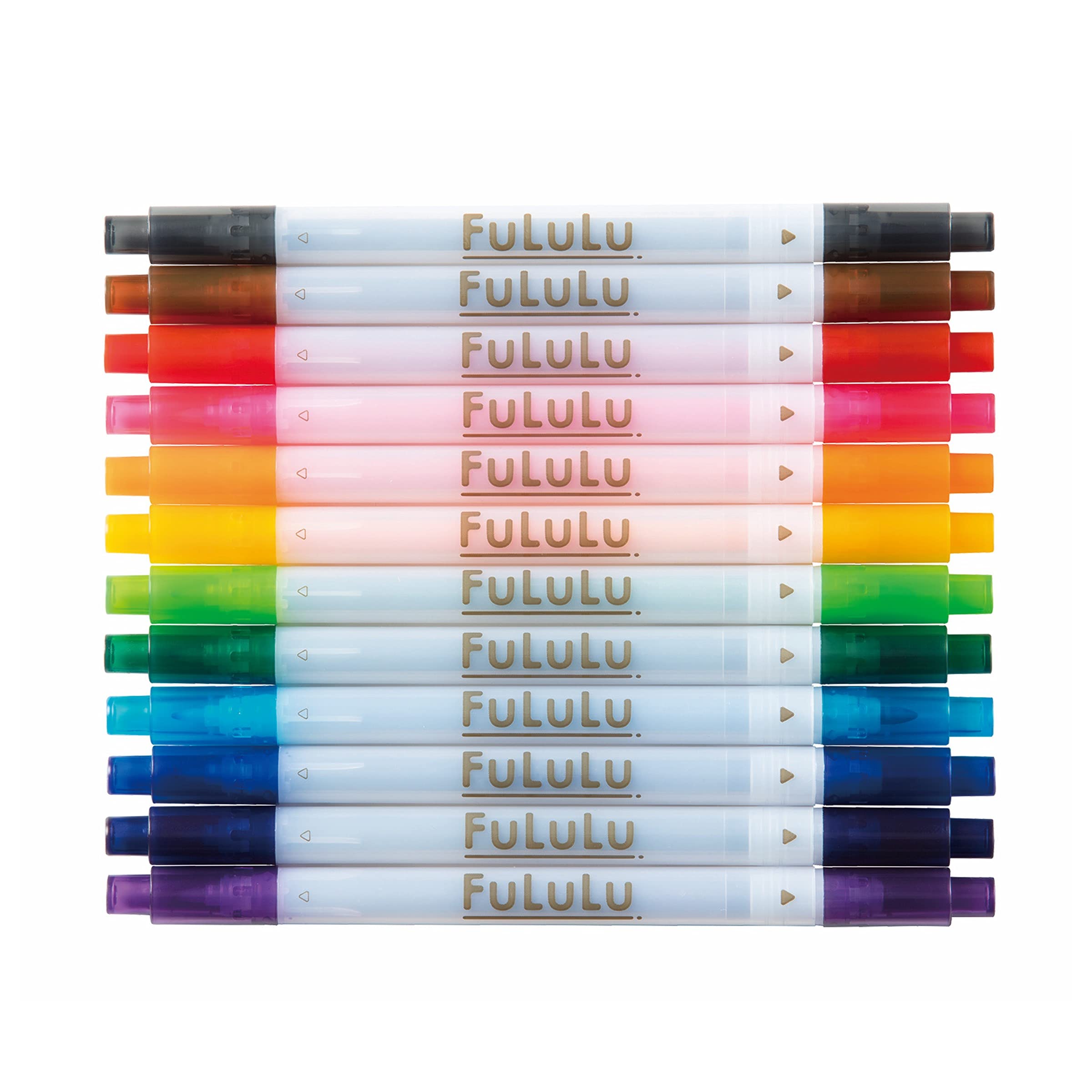 FULULU - Rotulador de punta doble, 12 marcadores para colorear y tomar notas, juego de colores básicos