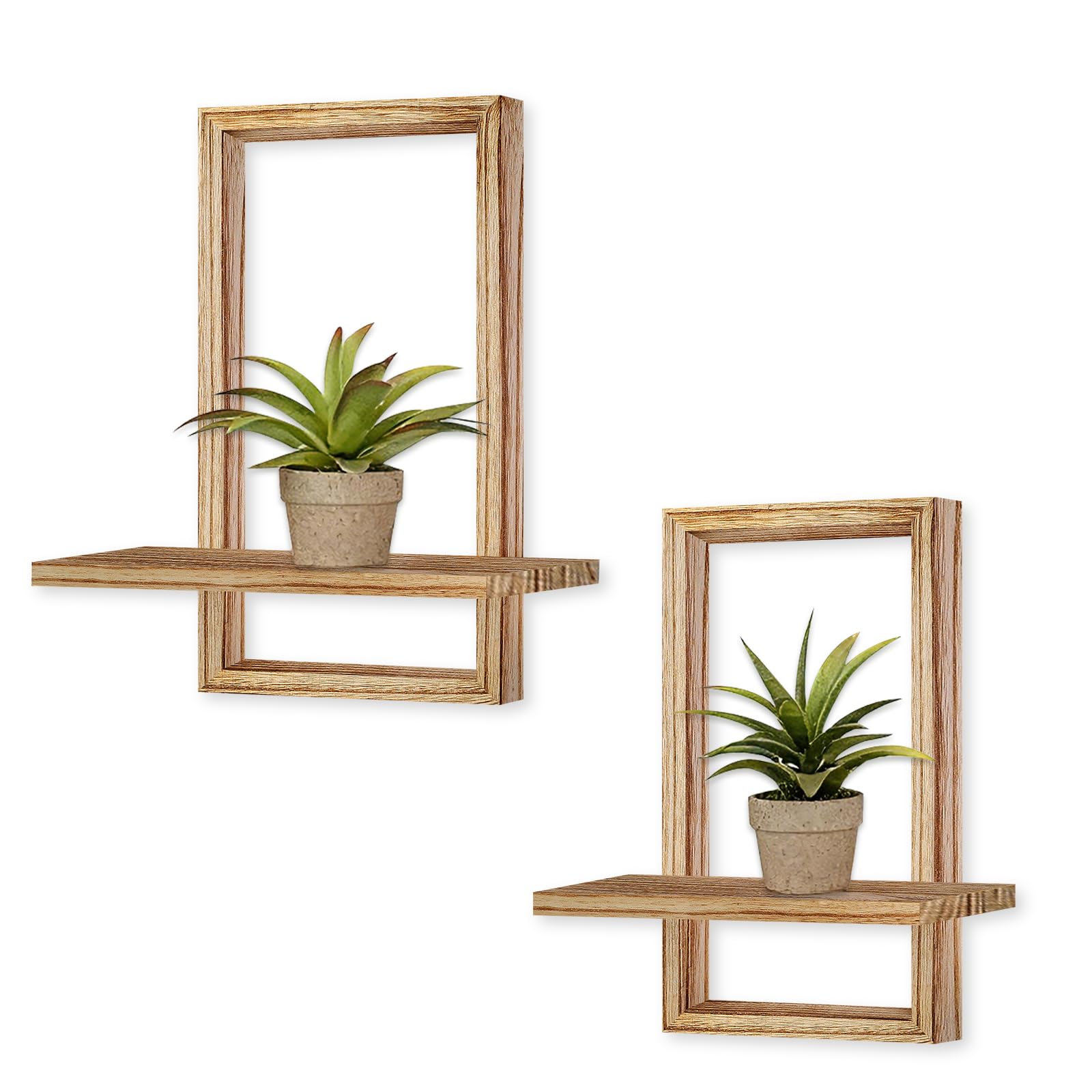 YiYa 2 Pcs Wood Shelves for Wall Decor Modern Boho Wall Shelf Wood Floating Shelf Bohemian Hanging Shelf Display Shelving for Hanging Plants Photo for Living Rooms Bathroom(Grey)