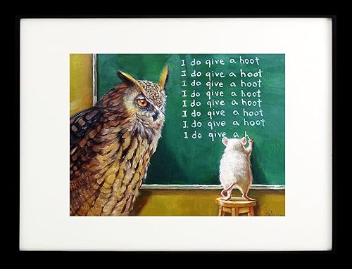 buyartforless Lucia Heffernan - Póster con texto en inglés Work Framed I do give a hoot-Owl and Mouse de 14x11, color verde